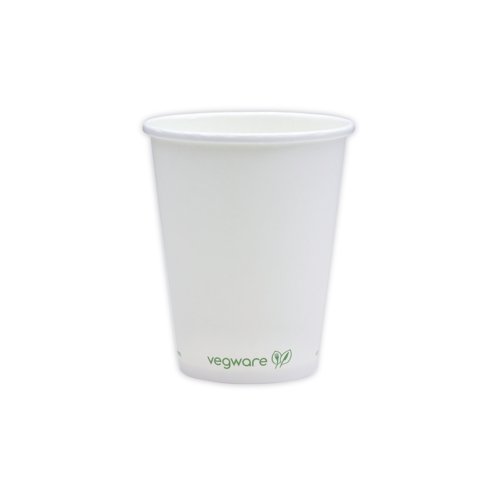 VG92022 | Eco single wall hot cup. Fits Vegware's 79-Series lids. For coffee, tea and all hot drinks, or soup to go. Also ideal portion control for chips or fried treats. Sustainable board with a plant-based PLA lining. Crisp white, with Vegware messaging in green. Award-winning quality by Vegware, made from plants. Commercially compostable where accepted.