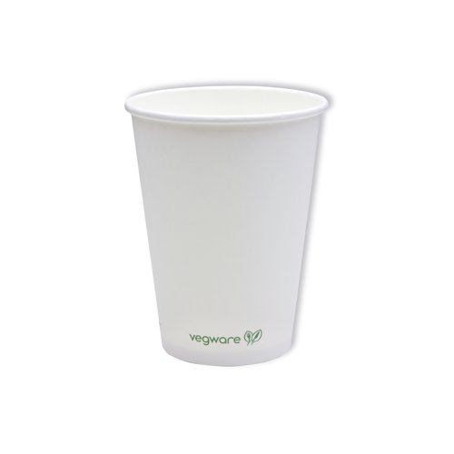 VG92023 | Eco single wall hot cup. Fits Vegware's 89-Series lids. For coffee, tea and all hot drinks, or soup to go. Also ideal portion control for chips or fried treats. Sustainable board with a plant-based PLA lining. Crisp white, with Vegware messaging in green. Award-winning quality by Vegware, made from plants. Commercially compostable where accepted.