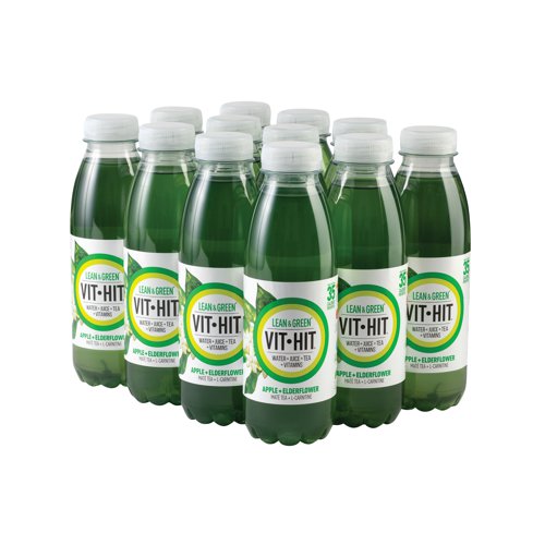 Vit-Hit Lean & Green is a mouthwatering blend of water, apple and elderflower, Mate Tea for a fresh, crisp taste. Each bottle has less than 6 grams of sugar and fewer than 35 calories. No artificial colours or preservatives. A 100% RDA of 8 essential vitamins. Pack of 12.