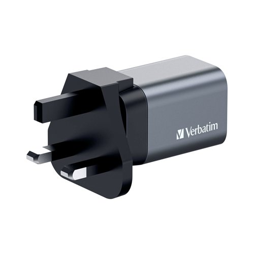 VM32200 | Verbatim's 35W GaN Wall Charger combines one USB-C PD 35W port and one USB-A QC 3.0 port in a sleek, palm sized design. Ideal for the office, home or travelling to power your tablet, smartphone, gaming devices, and more. With its foldable US prongs and replaceable EU and UK plugs, it's the ultimate travel companion. Galliam Nitride (GaN) technology delivers high-powered, fast, efficient charging, and generates less heat. GaN chargers are smaller and lighter than traditional silicon-based chargers, making them ultra-portable and ideal for travel.