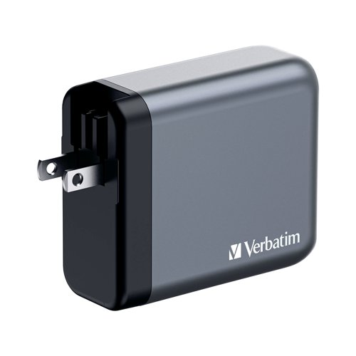 Verbatim's 140W GaN Wall Charger combines two USB-C PD 140W ports, one USB-C PD 20W port and one USB-A QC 3.0 port in a sleek, palm sized design. Ideal for the office, home or travelling to power your laptop, tablet, smartphone, gaming devices, and more. With its foldable US prongs and replaceable EU and UK plugs, it's the ultimate travel companion. Galliam Nitride (GaN) technology delivers high-powered, fast, efficient charging, and generates less heat. GaN chargers are smaller and lighter than traditional silicon-based chargers, making them ultra-portable and ideal for travel.