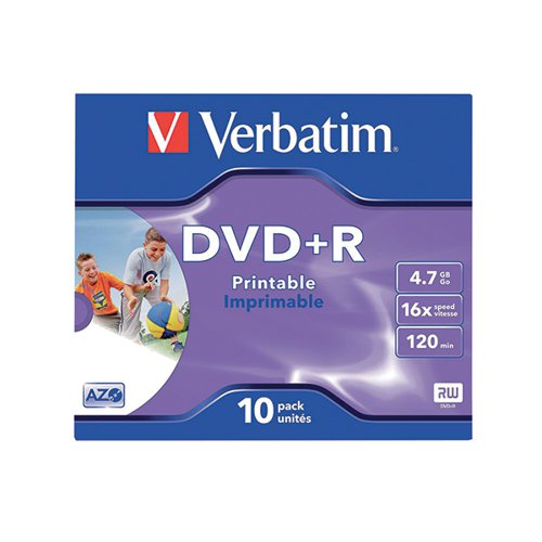 Verbatim DVD+R Inkjet Printable 16x 4.7GB (Pack of 10) 43508