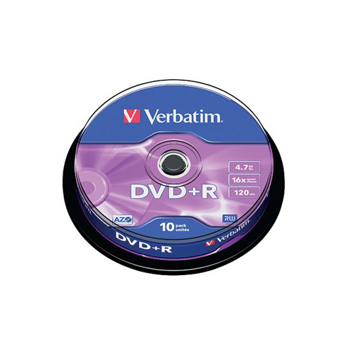 Verbatim DVD-R 16x 4.7GB Spindle Silver (Pack of 10) 43498
