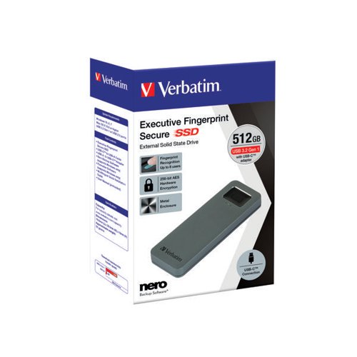 Verbatim Executive Fingerprint Secure Solid State Drive (SSD) USB 3.2 Gen 1 USB-C 512GB Grey 53656