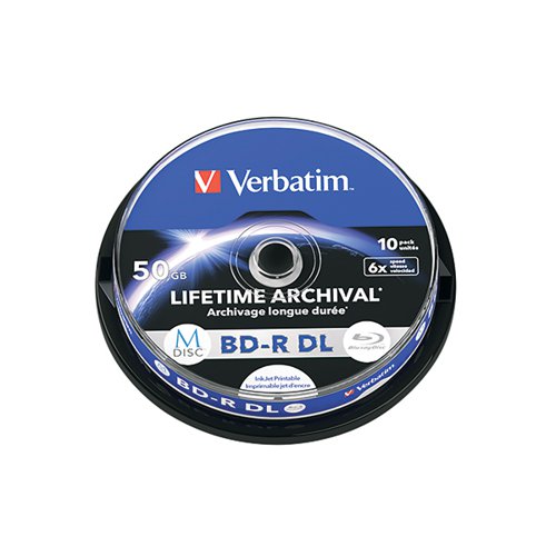 Verbatim M-Disc Lifetime Archival BD-R DL 50GB 6x Inkjet Printable Spindle (Pack of 10) 43847