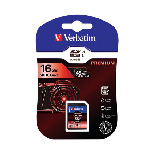 Verbatim Secure Digital High Capacity Memory Card SDHC 16Gb Class 10 43962
