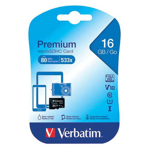 Verbatim MicroSDHC Memory Card Class 10 16GB 44010
