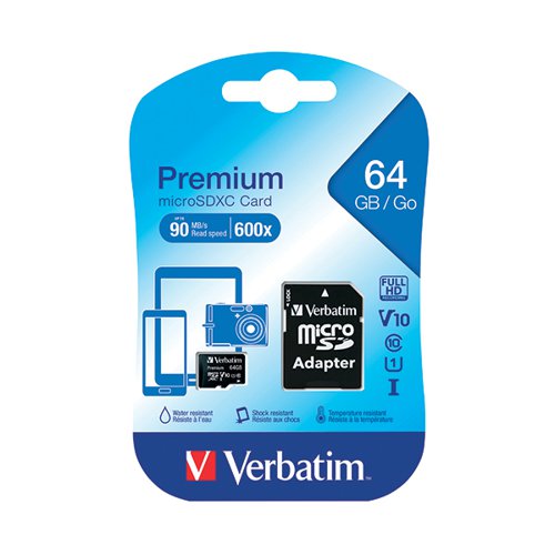 Verbatim Premium Class 10 MicroSDXC Card 64GB with Adapter