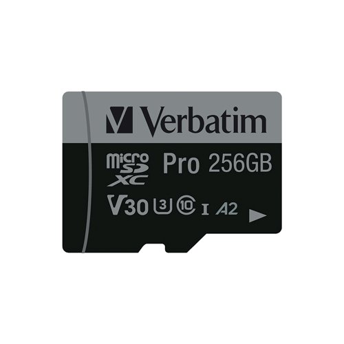 VM47045 Verbatim Pro U3 Micro SDXC Memory Card 256GB with SD Adapter 47045