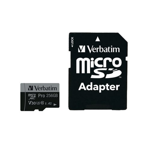 Verbatim Pro U3 Micro SDXC Memory Card 256GB with SD Adapter 47045 | VM47045 | Verbatim