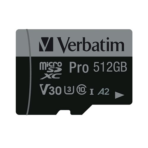 Verbatim Pro U3 Micro SDXC Memory Card 512GB with SD Adapter 47046 - VM47046