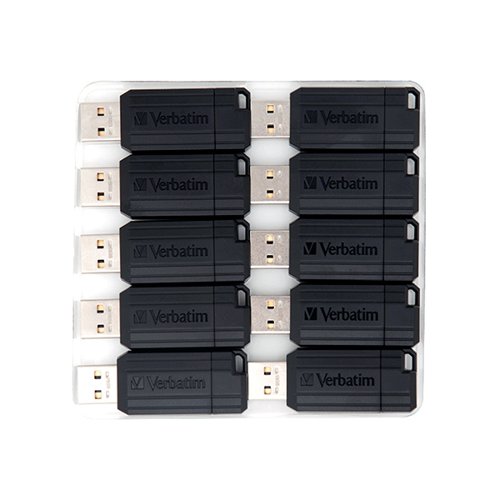 Verbatim Pinstripe USB Drive 16GB Push/Pull Black (Pack of 10) 49046