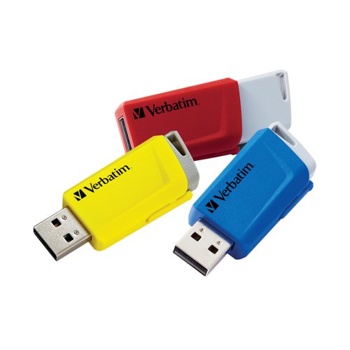 Supplied in a blister pack of 3, in the bright colours of red, blue and yellow, these Store 'n' Click USBs are ideal for transporting data on the go. Featuring a unique slide and lock design which extends or retracts the USB connector for protection when not in use, the USB 3.2 Gen 1 is also compatible with USB 2.0 ports. With a data transfer speed of up to 5Gbps, they each each have a storage capacity of 16GB.