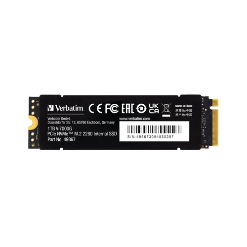 Verbatim Vi7000G M.2 PCIe NVMe Solid State Drive 1TB 49367 VM49367 Buy online at Office 5Star or contact us Tel 01594 810081 for assistance