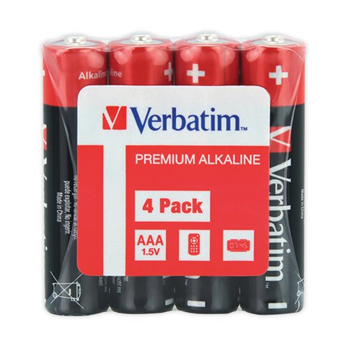 Verbatim batteries keep your energy hungry electronic devices powered up. These alkaline batteries are reliable and long lasting. Recommended for use in devices such as MP3 players, cameras and toys that require constant power for long periods of time. A handy 4 pack of AAA alkaline batteries.