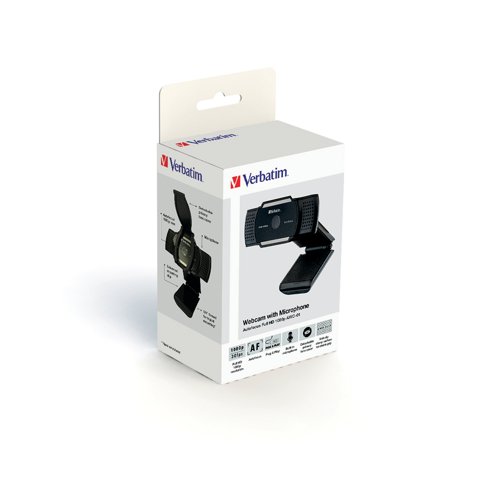Verbatim AWC-01 Full HD 1080P Autofocus Webcam Microphone Black 49578 | VM49578 | Verbatim