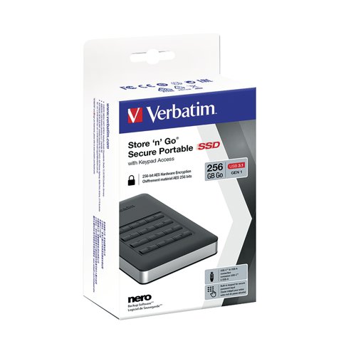 Verbatim Store n Go Secure Portable SSD USB 3.1 256GB 53402 VM53402 Buy online at Office 5Star or contact us Tel 01594 810081 for assistance