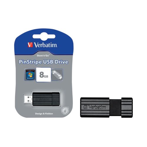 VM90623 Verbatim Pinstripe USB Drive 8GB Black 49062
