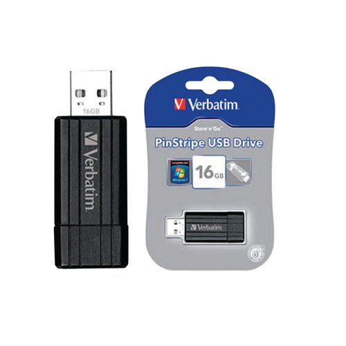 VM90630 Verbatim Pinstripe USB Drive 16GB Black 49063