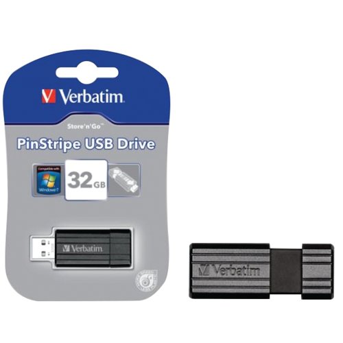VM90647 Verbatim Pinstripe USB Drive 32GB Black 49064
