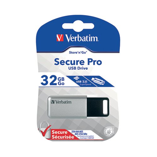 Verbatim Secure Pro USB 3.0 Flash Drive 32GB Silver/Black 98665