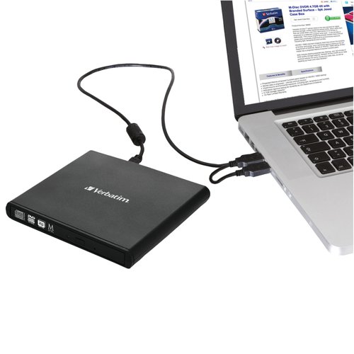 Verbatim Black Mobile DVD Rewriter USB 2.0 (Fully compliant with MDISC archive technology) 98938 DVD Drives VM98938