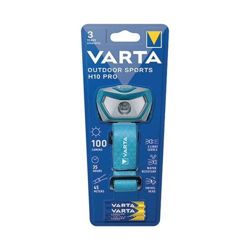Varta Outdoor Sports H10 Pro Head Torch 3xAAA 35 Hours Run Time Blue/Grey 16650101421