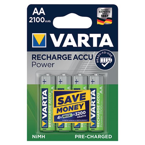 Varta AA Rechargeable Accu Battery NiMH 2100 Mah Pack 4 56706101404