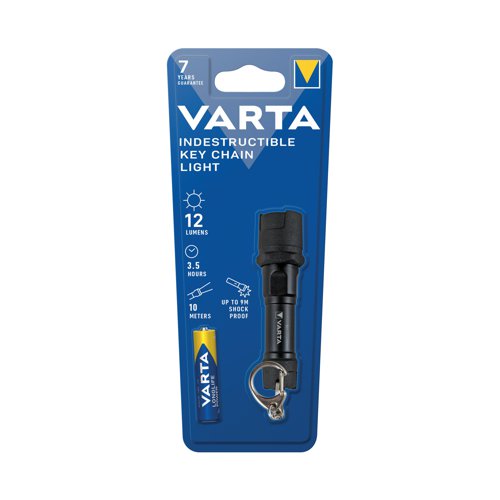 VR80805 Varta Indestructible Key Chain LED Mini Torch 3.5 Hours Run Time 1 x AAA Battery Black 16701101421