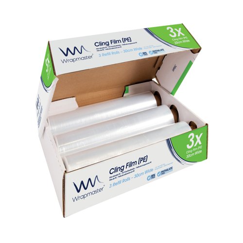 WAC18673 Wrapmaster Cling Film Roll Refill PE 300mmx300m (Pack of 3) 18C67