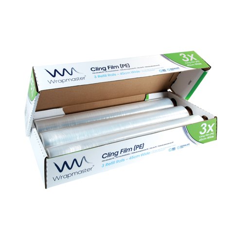 Wrapmaster Cling Film (PE) is a general purpose cling film suitable for covering and wrapping all food types and can be used in the fridge, freezer* and microwave. For use with Wrapmaster 4500 and Wrapmaster Duo.