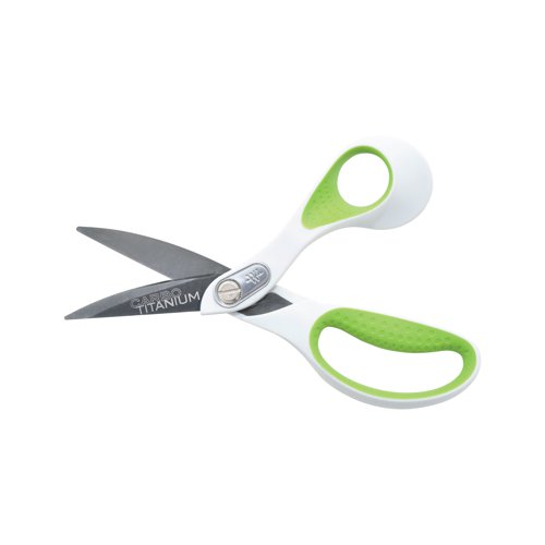 WES51415 | Westcott's Carbonitride Titanium scissors feature one of the hardest surface treatments containing titanium. Creating a permanent molecular bond with the blade surface, this treatment will not flake, blister, chip, or peel. It protects the blade surface against wear, staining, and damage with its complex crystalline structure. The stainless steel blades give precise cuts and the treatment enables cuts to several materials such as leather, vinyl, plastic, cartons and rope. This pack contains one pair of 214mm scissors.