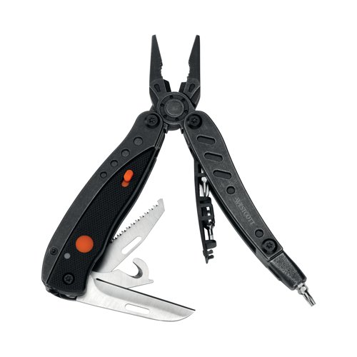 Made from stainless steel and ABS, this multi tool features pliers, pointed pliers and a wire cutter, with a removable tool unit which includes a stainless steel bottle opener, knife and saw blade. Packed with features, the foldable multi tool also includes 4 BITs and has an LED light which can be charged via an integrated USB port. Supplied complete with a black nylon bag, Wescott's multi tool is ideal for many tricky, everyday situations, fulfilling various tool capabilities in one functional, high quality design.