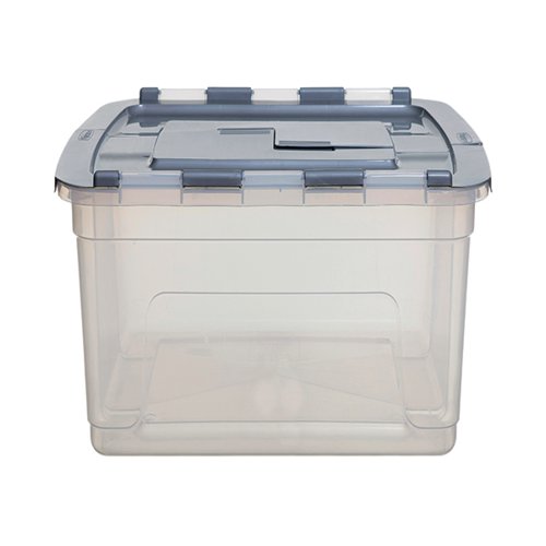 Whitefurze Tote Box 45 Litre Clear with Silver Lid S02031LY
