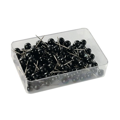 Map Pins Black 4.5mm Spherical Plastic Heads (Pack of 100) 26891 WS26890