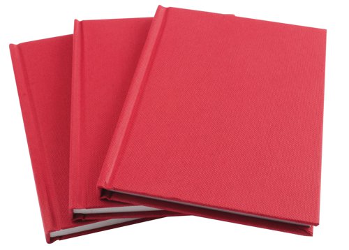WX01062 | This handy, economical manuscript book contains 160 pages of 60gsm paper ideal for quick notation. The pages are feint ruled for neat note-taking. The durable casebound book is A6 in size and also features a red linen effect paper cover. This pack contains ten A6 manuscript books.
