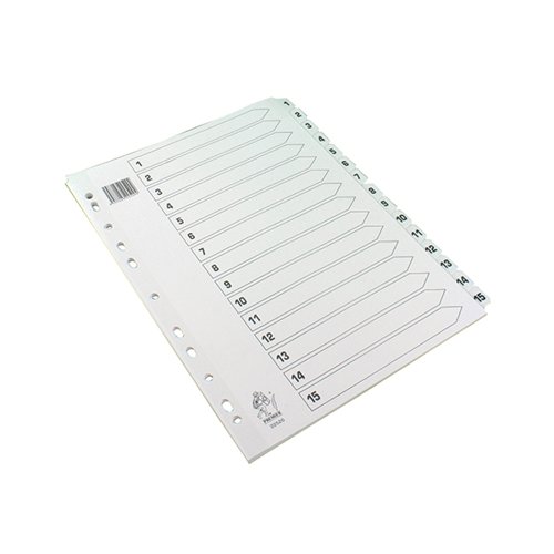 A4 White 1-15 Mylar Index Mylar Reinforced Tabs/Holes WX01530 Printed File Dividers WX01530