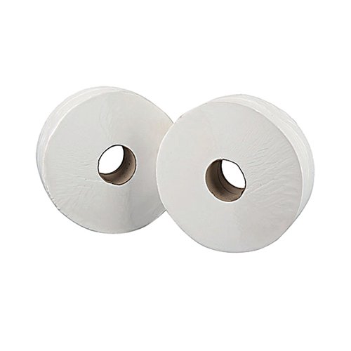 WX03811 | Maintaining hygiene standards in washrooms and spend less time refilling toilet roll dispensers with this economical Mini Jumbo Toilet Roll. The 2 ply construction is strong and absorbent, ideal for all communal or public washrooms with high traffic, but limited space. This pack contains 12 white rolls measuring 150 metres in length.