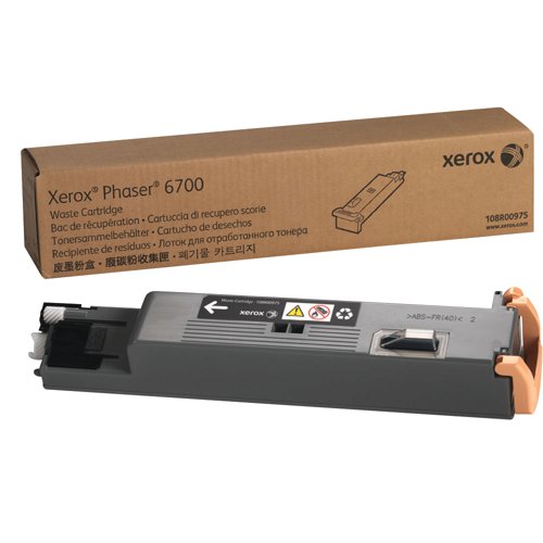 XR8R00975 | Designed for Phaser 6700 printers, this waste toner cartridge needs replacing at 25,000 page intervals. During operation of a Xerox printer, some of the toner used inevitably fails to bond properly to the page and this waste toner cartridge will collect and store excess toner.
