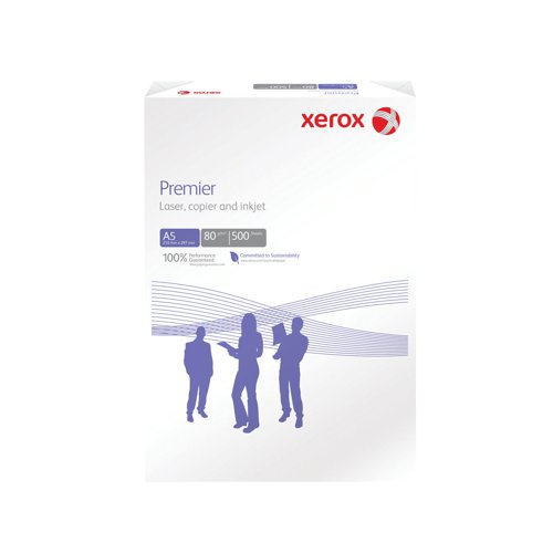 Designed for mono inkjets and laser printers, Xerox Premier A5 Paper is the premium choice for business copier paper. The high opacity ensures sharp contrast for text, even when printing on both sides of the page. The smooth surface is designed for reliable performance when printing high volumes, reducing jams. It's eco-friendly as well, produced with EU Ecolabel certification. This lightweight 80gsm paper is ideal for economical business mailings.