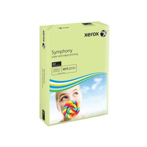 Ideal for use in colour coding, this coloured Symphony paper gives maximum impact to printed documents. Presented in a clear wrap for easy colour identification, this smooth A3 paper is suitable for use in laser, inkjet and copier equipment. 80gsm in weight and in an attractive pastel green tint, this paper is supplied in a pack of 500.