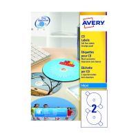 Avery Full Face Inkjet White CD Labels 2 Per Sheet (Pack of 200) J8676-100