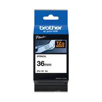 Brother P-Touch Stencil Tape Cassette 36mm x 3m Black on White Tape STE-161