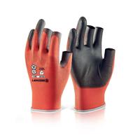 Beeswift Polyurethane Coated 3 Fingerless Gloves (Pack of 10) Red L