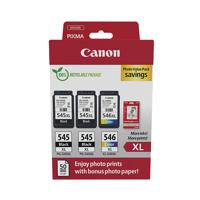Canon PG-545XL x2/CL-546XL Inkjet Cartridge + Photo Paper Value Pack High Yield Blk/Colour 8286B015