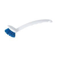 Long Handle Washing Up Brush White/Blue - (Washable with comfortable curved handle grip) WWWSBU24L
