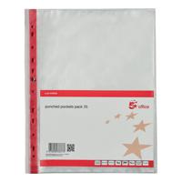 5 Star Office Punched Pocket Polypropylene Reinforced Red Strip Top Opening A4 Clear (Pack of 25)