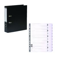 Guildhall Lever Arch File A4 80mm Black (Pack of 10) FOC 1-10 Mylar Dividers GH811499