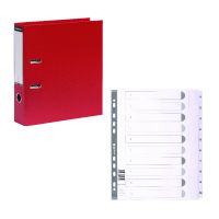 Guildhall Lever Arch File A4 80mm Red (Pack of 10) FOC 1-10 Mylar Dividers GH811501