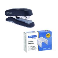 Rapesco Flat Clinch Half Strip Stapler Black FOC 6mm 26/6 Staples (Pack of 5000) HT810930